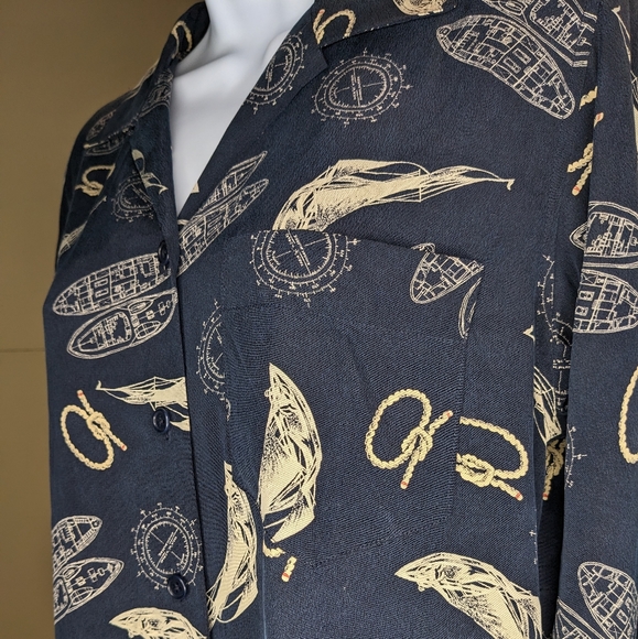 Lauren Ralph Lauren Women's Silk Button Down with Nautical Sailing Print - Picture 5 of 6